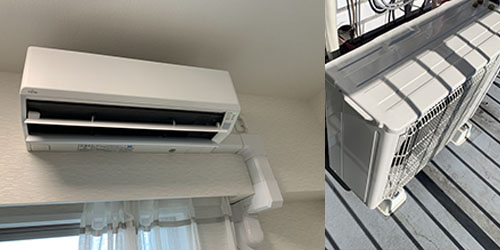 広島市内でエアコン取り付け工事室内配管カバーあり